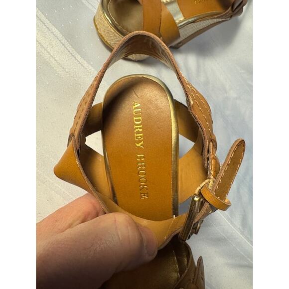 Audrey Brooke Tan Abhollie Wedge Sandals Women’s 7M Buckle Straps Espadrille - Picture 7 of 8